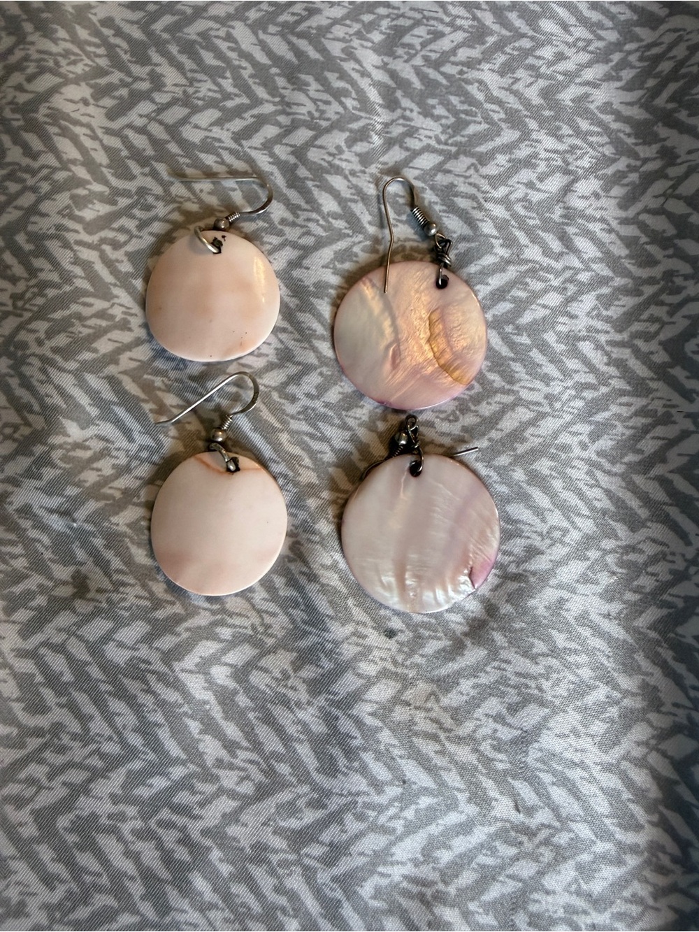 2-Pair Bundle Pink Mother of Pearl Shell Disc Drop Earrings | Boho Dangle